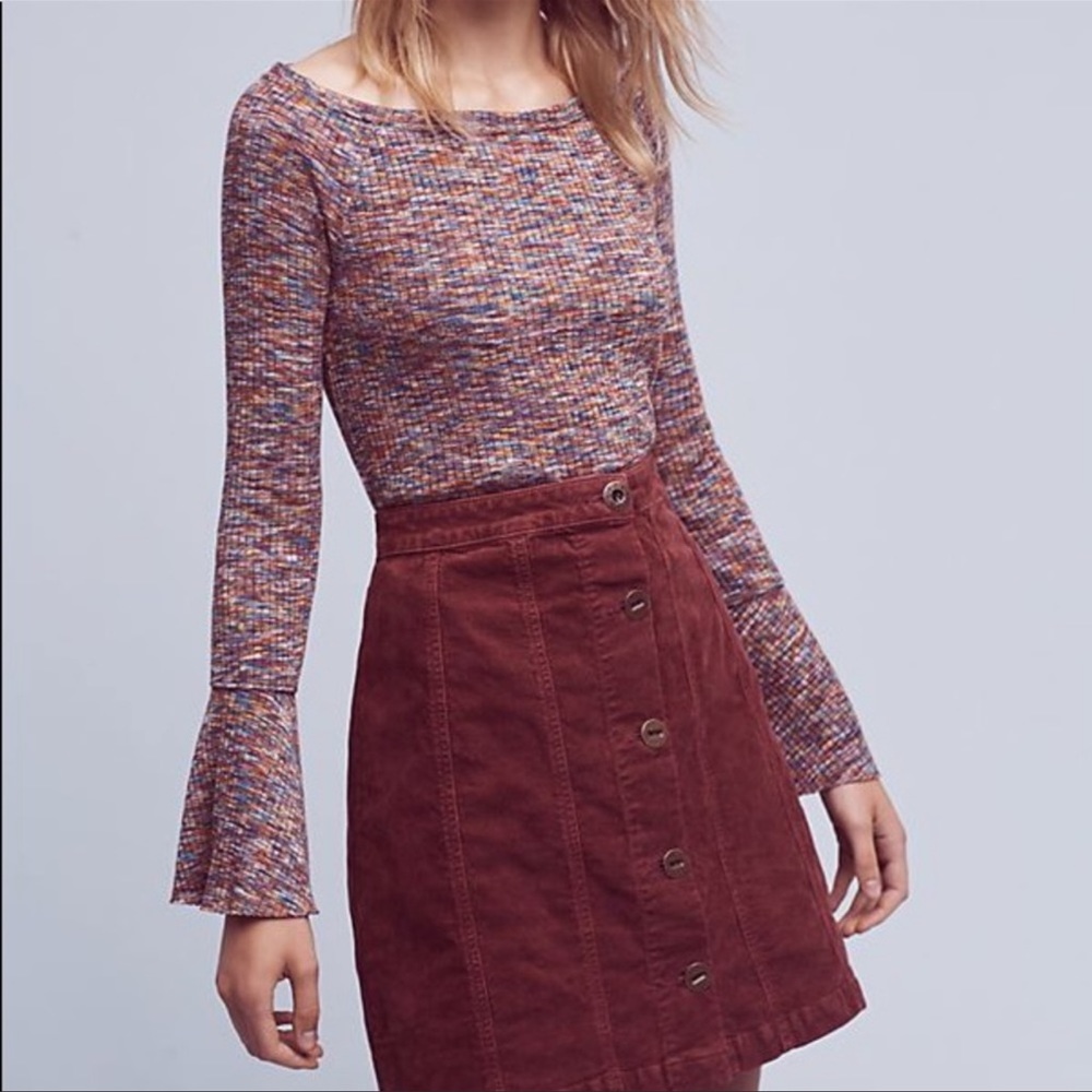 Anthropologie Akemi + Kin Zaka Rainbow Knit Bell Sleeve Tunic Top Size XS